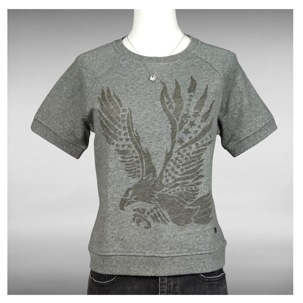 Vintage Y2K Harley Davidson Eagle Graphic Short Sleeve Sweatshirt Womens M